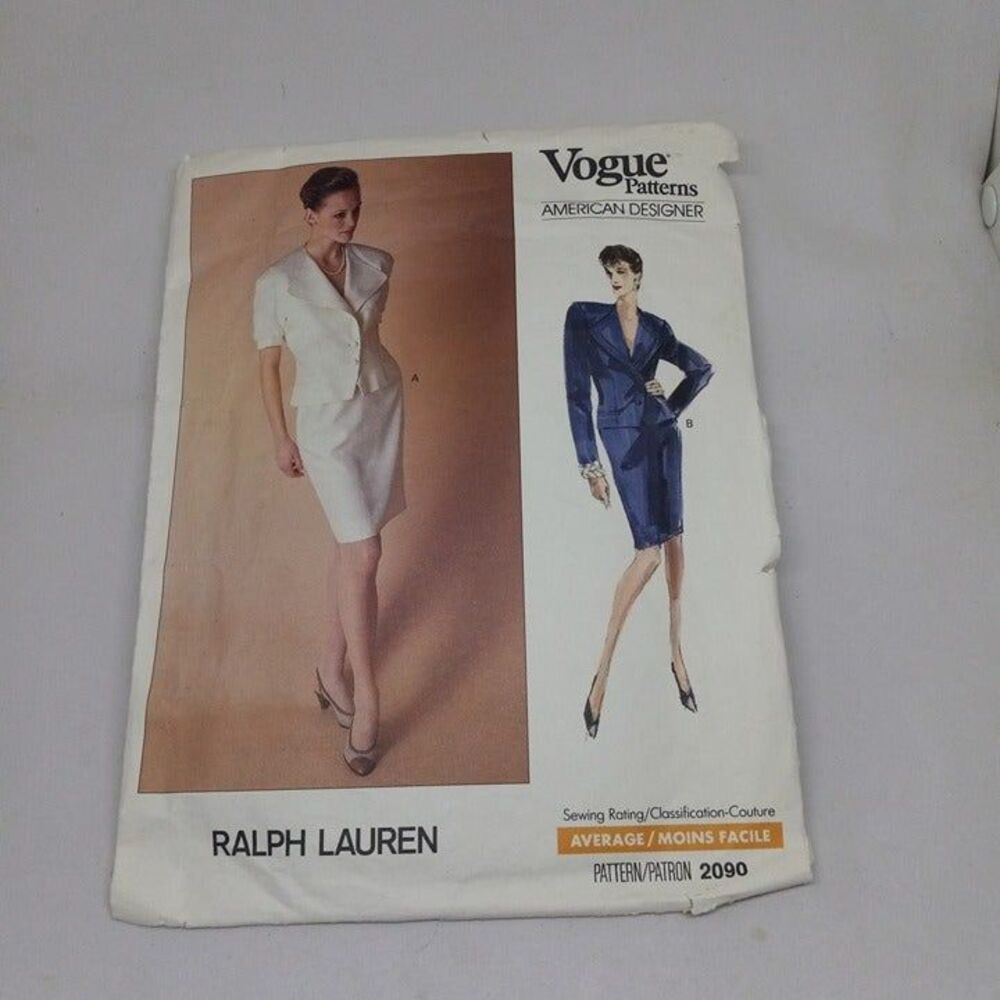 Vogue Sewing Pattern #2090-Ralph Lauren-Sz 6-8-10-Skirt Set-1988-Cut-Complete